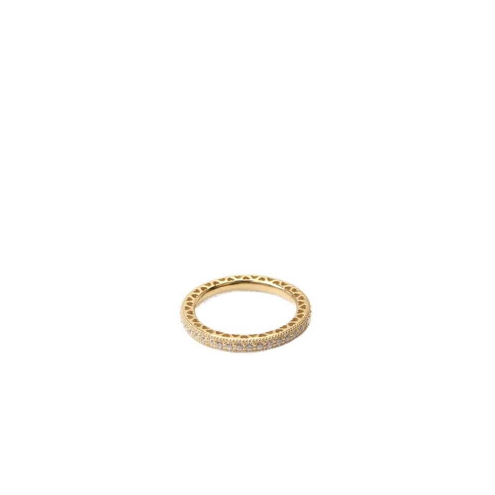 Pandora Womens Yellow Gold Tone Cubic Zirconia Sparkle + Hearts Ring Sz 5.5 NWOT